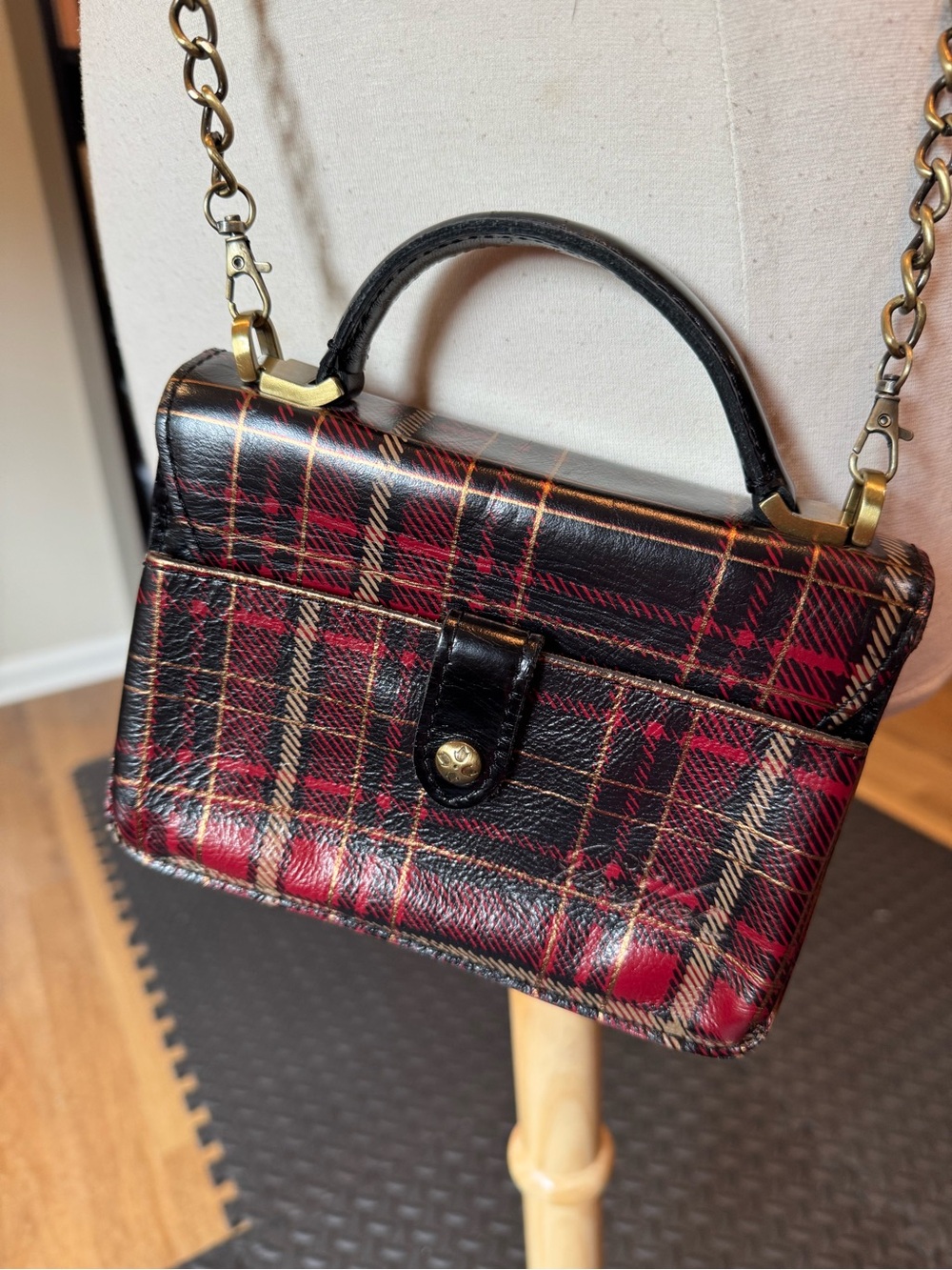 Patricia Nash Red Tartan Plaid Leather Mini Top Handle Crossbody Bag